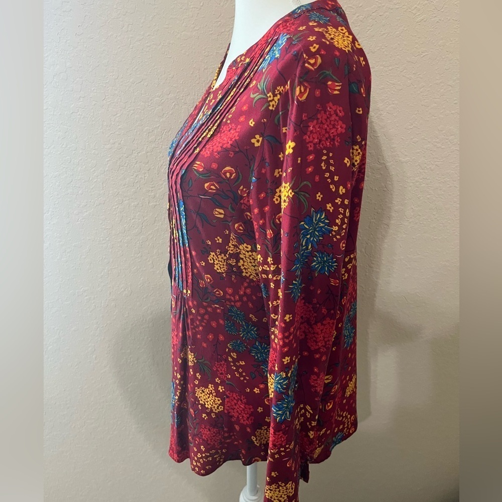 Anthropologie Maeve Red Floral Viscose Button Printed Pintucked Blouse Sz S - Picture 5 of 8